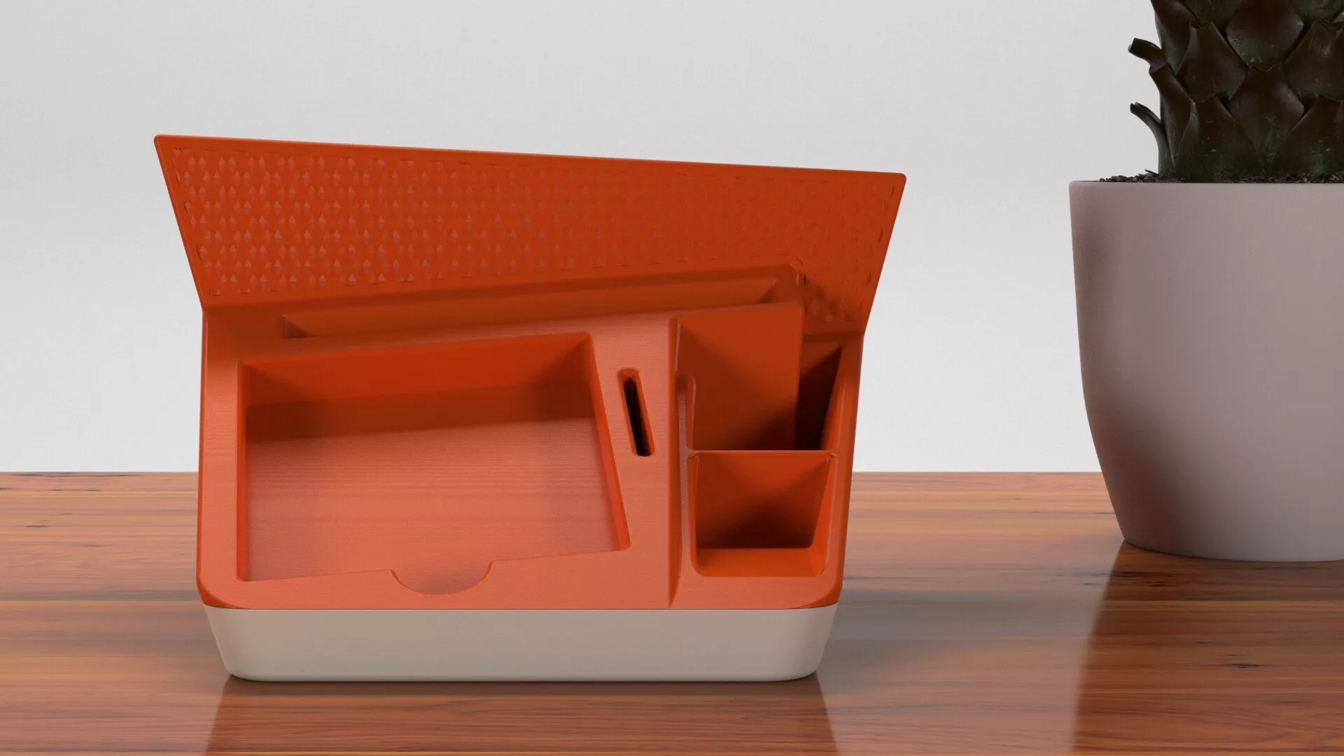 GoEngineer Community 3D printing design content winner, Bring Back the Cool Desk Organizer render front straight view