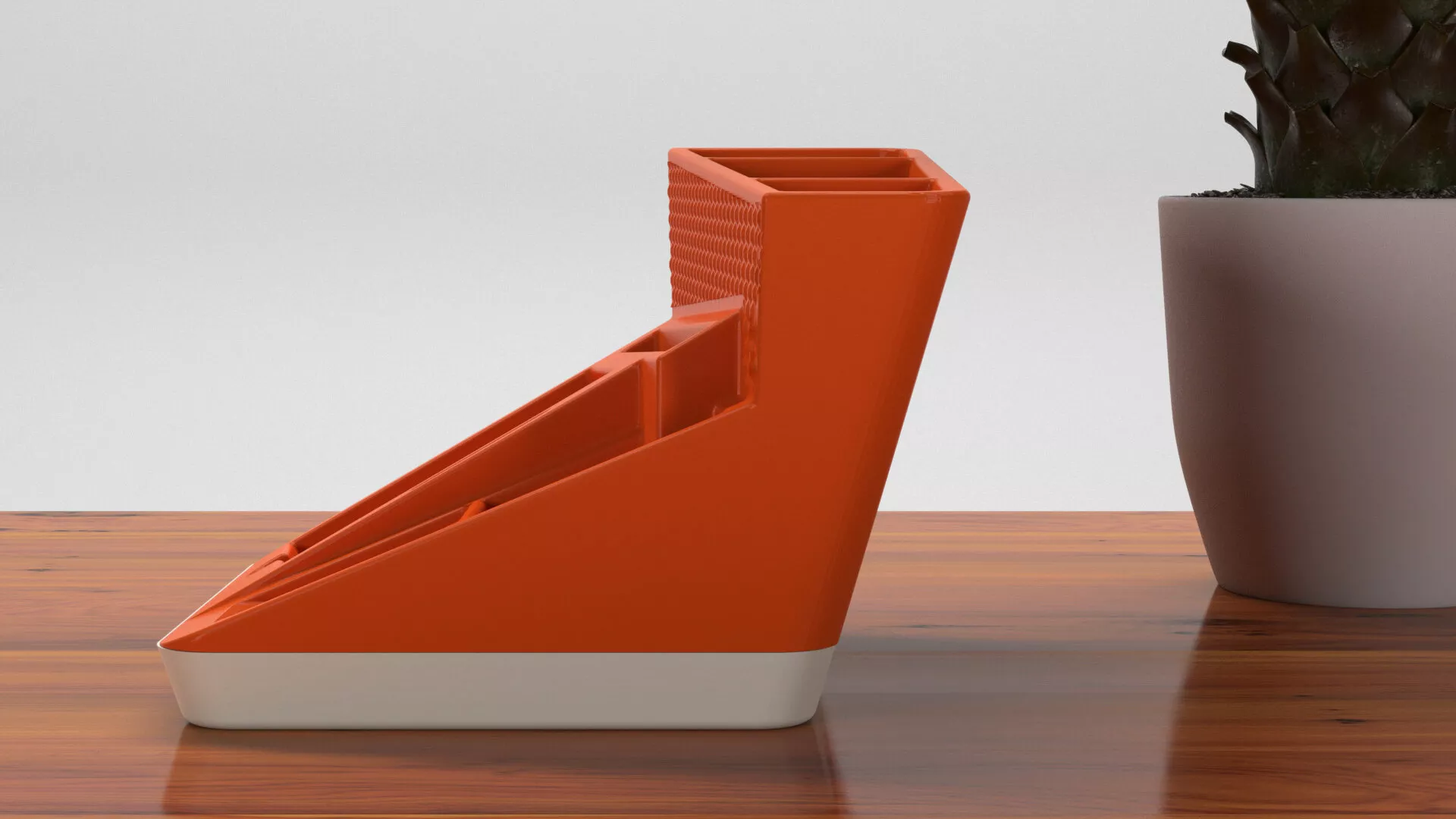 GoEngineer Community 3D printing design content winner, Bring Back the Cool Desk Organizer render side view