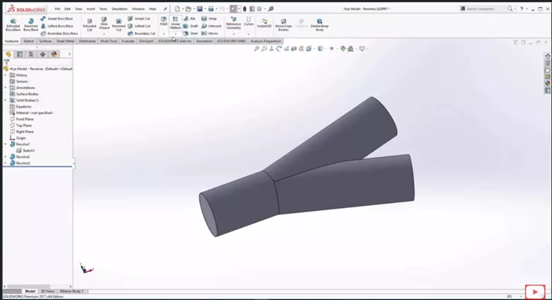 Solid Wye Pipe in SOLIDWORKS 