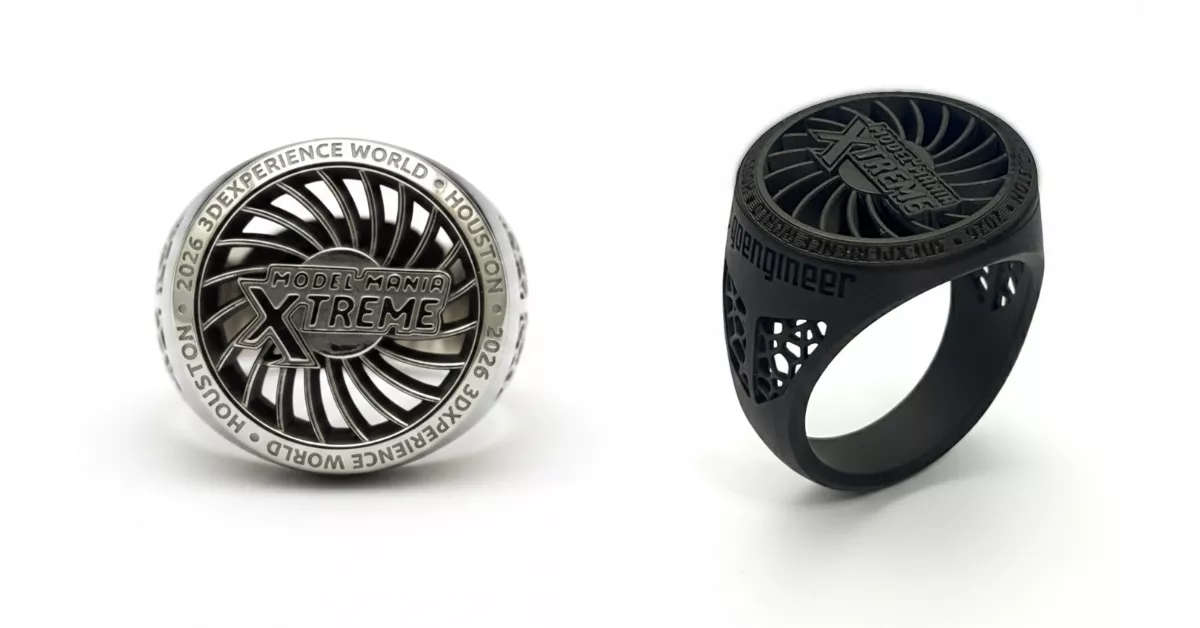 BLT Bright Laser Technologies Metal and Stratasys Resin 3D printed Model Mania champions rings at 3DEXPERIENCE World sponsored by GoEngineer