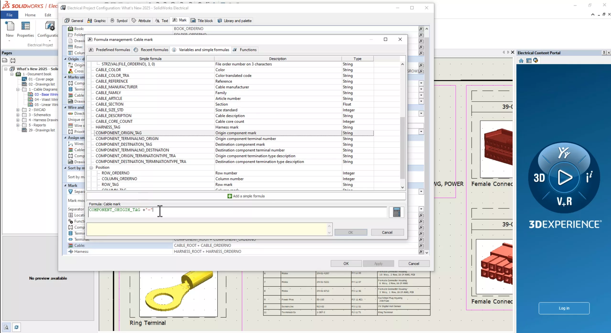 Modify the Cable Mark Formula in SOLIDWORKS Electrical 2025