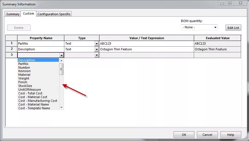Modify Custom Property Names in SOLIDWORKS