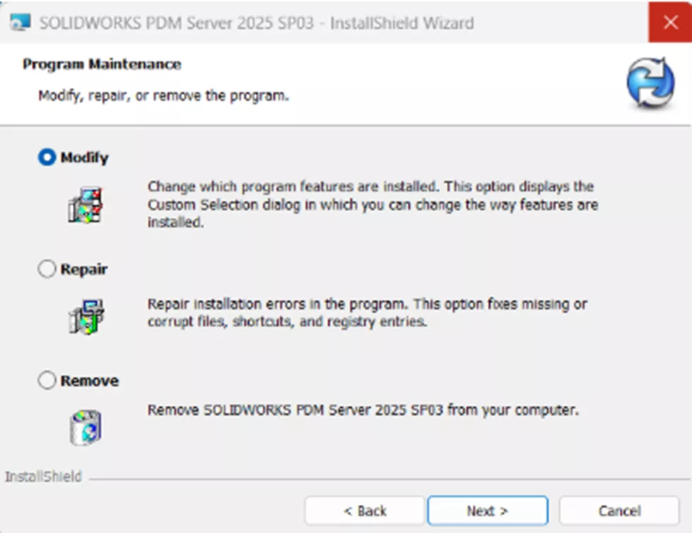 Modify SOLIDWORKS PDM Installation when Troubleshooting Notifications 