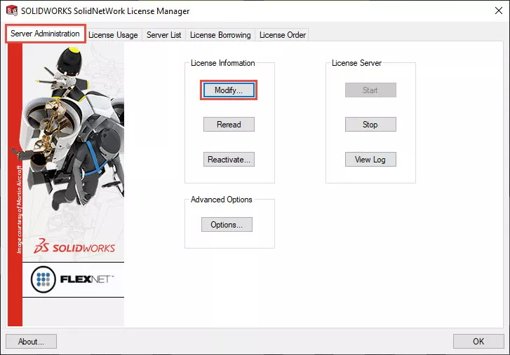 Modify the SOLIDWORKS SolidNetWork License Manager