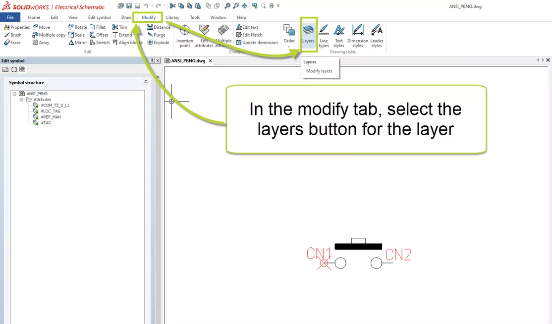 SOLIDWORKS Electrical Modify Tab Layers Option 