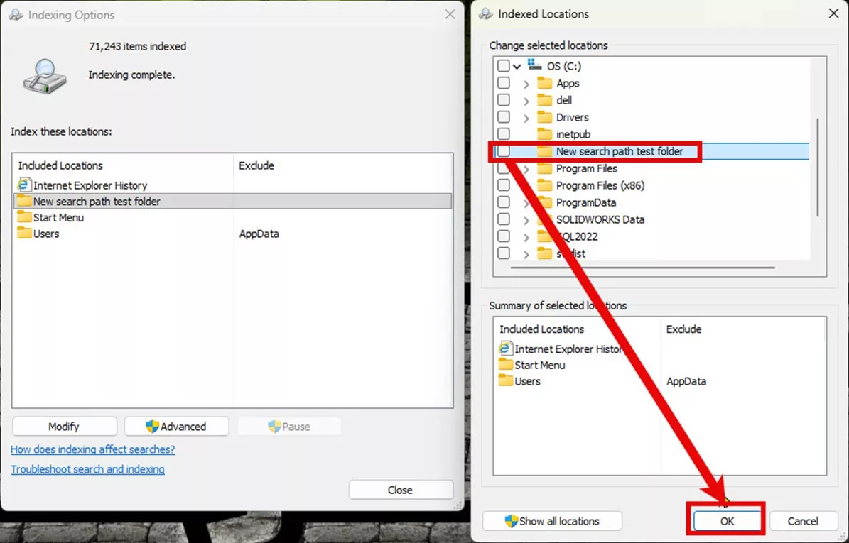 Modify Windows Indexing Options
