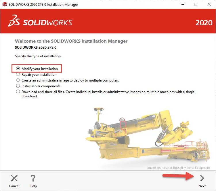 Modify your installaion SOLIDWORKS