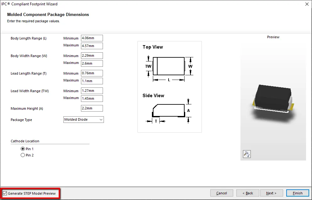 molded component package dimensions