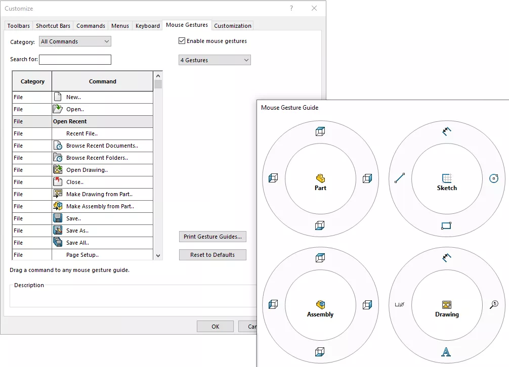 Customize Mouse Gestures solidworks