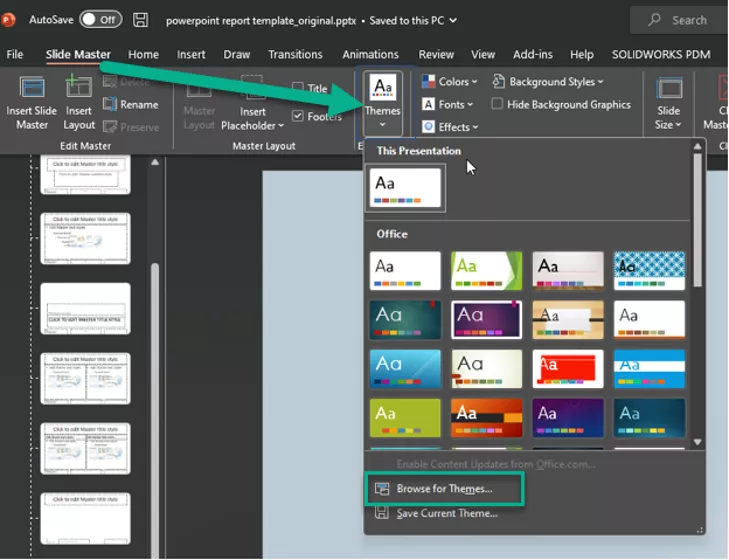 MS PowerPoint Master Slider Theme for SOLIDWORKS Plastics 