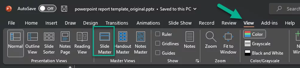 View Slide Master MS PowerPoint