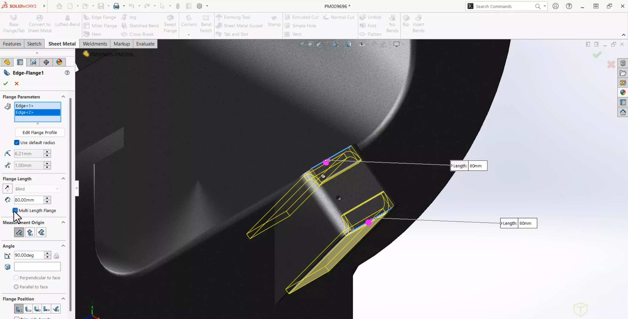 Multi Length Flange Option in SOLIDWORKS Sheet Metal 2025