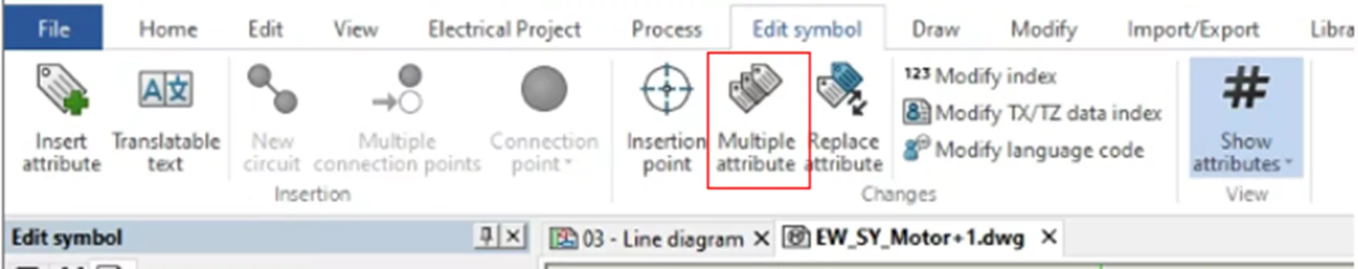 SOLIDWORKS Electrical Multiple Attributes Command in the Edit Symbol Toolbar 