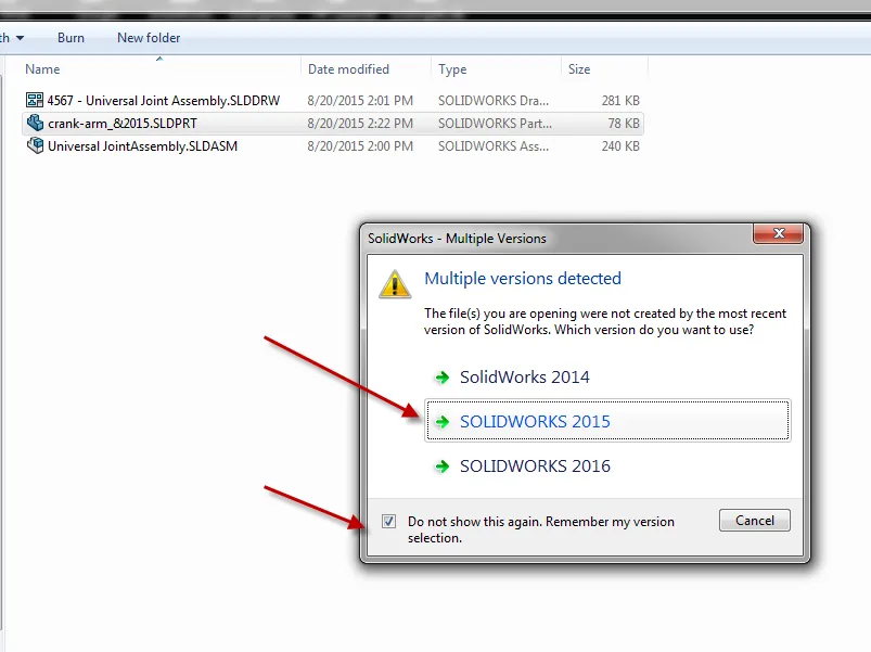 multiple versions detected screen solidworks