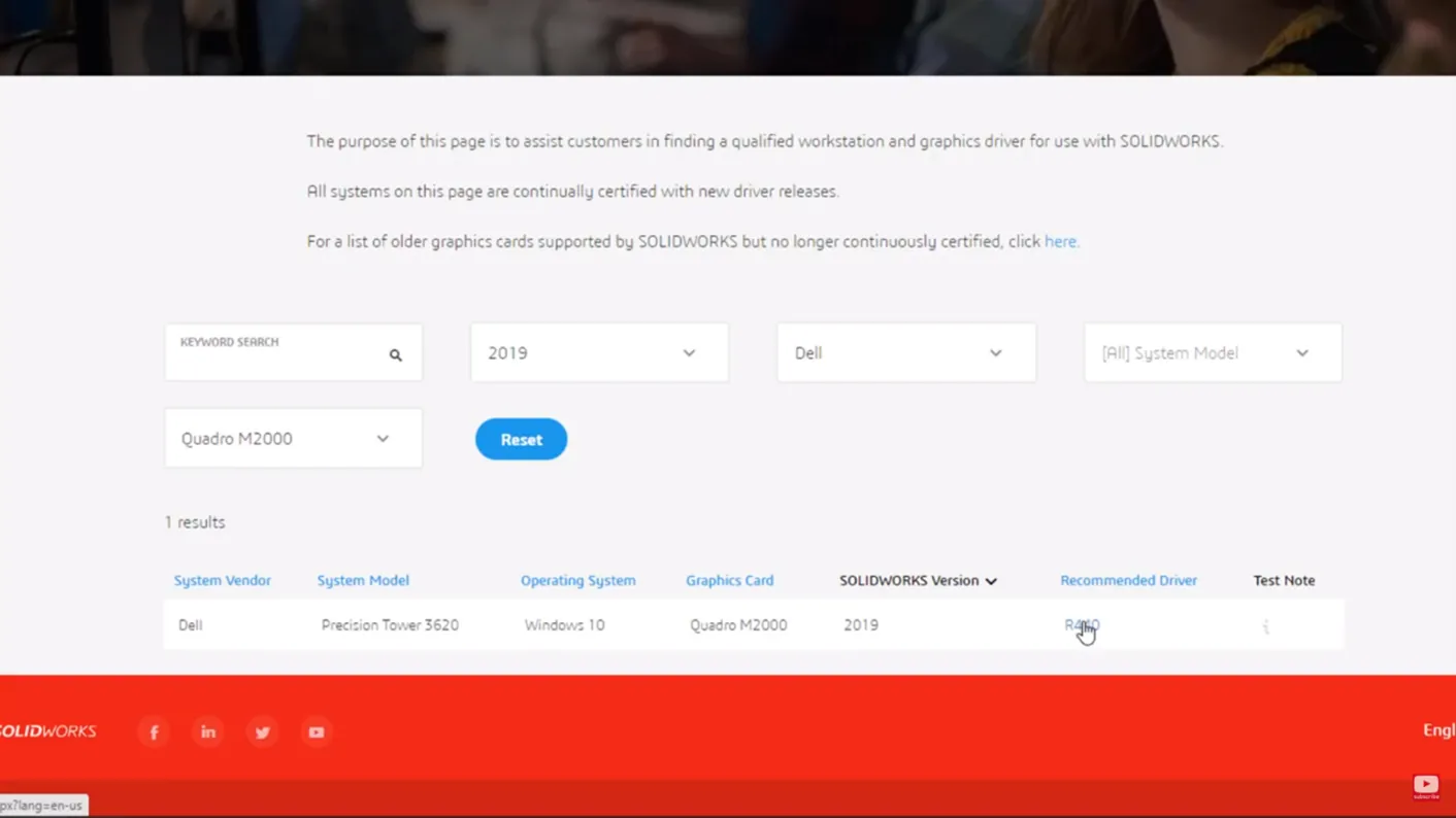 Navigating the SOLIDWORKS Video Card Testing Site