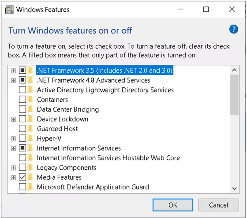 Windows Features Turn Windows Features On or Off