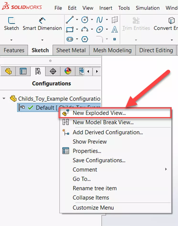 Create a New Exploded View Option in SOLIDWORKS from an Active Configuration