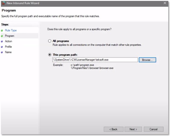 Firewall Inbound Rule Wizard Program Path