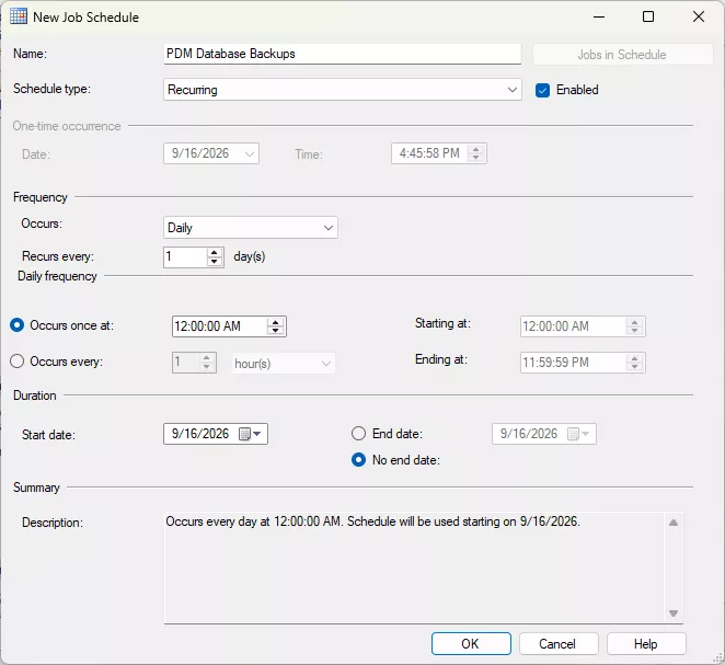 SOLIDWORKS PDM Professional Automated SQL Backup New Job Schedule