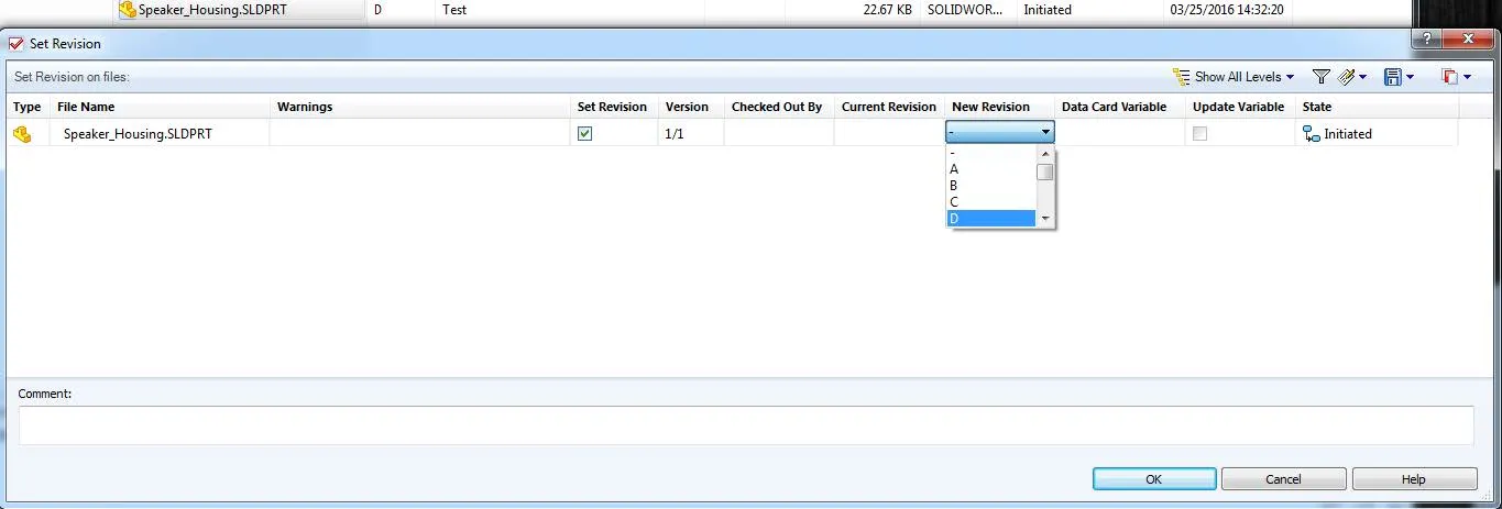 New Revision Option in SOLIDWORKS PDM 