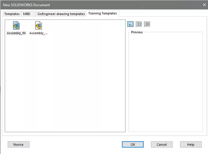 Training Template Tab SOLIDWORKS New Document 