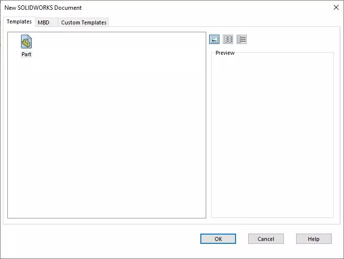 New SOLIDWORKS Document Dialog Box