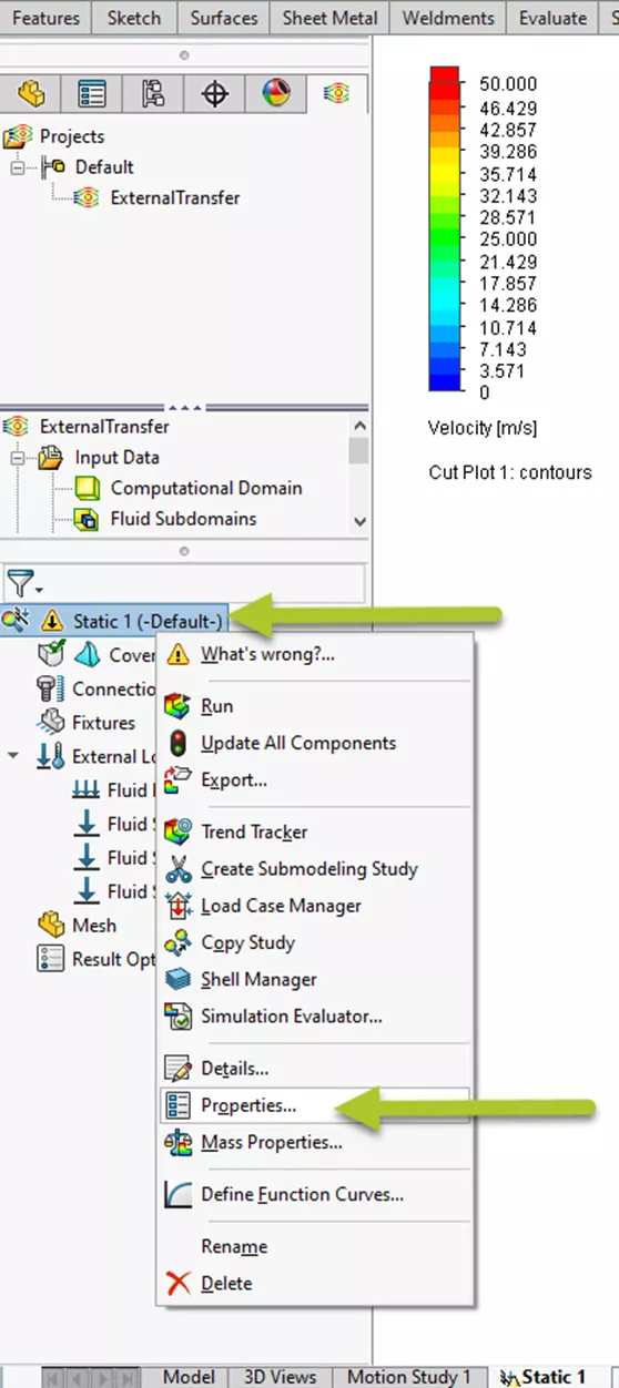 New Static Study Properties Option in SOLIDWORKS Flow Simulation 