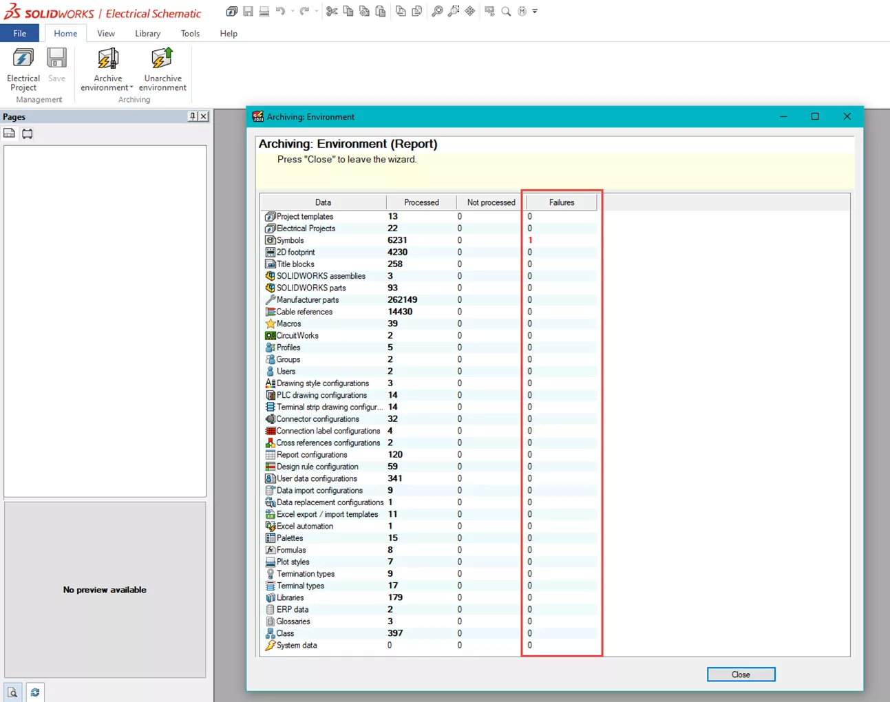 Complete Archive Server when there are no Errors when Uninstalling SOLIDWORKS Electrical 