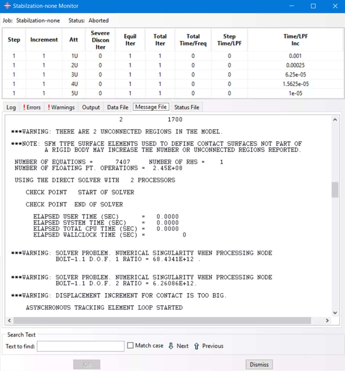 Typical Warnings for Non-convergence in Abaqus Output Files