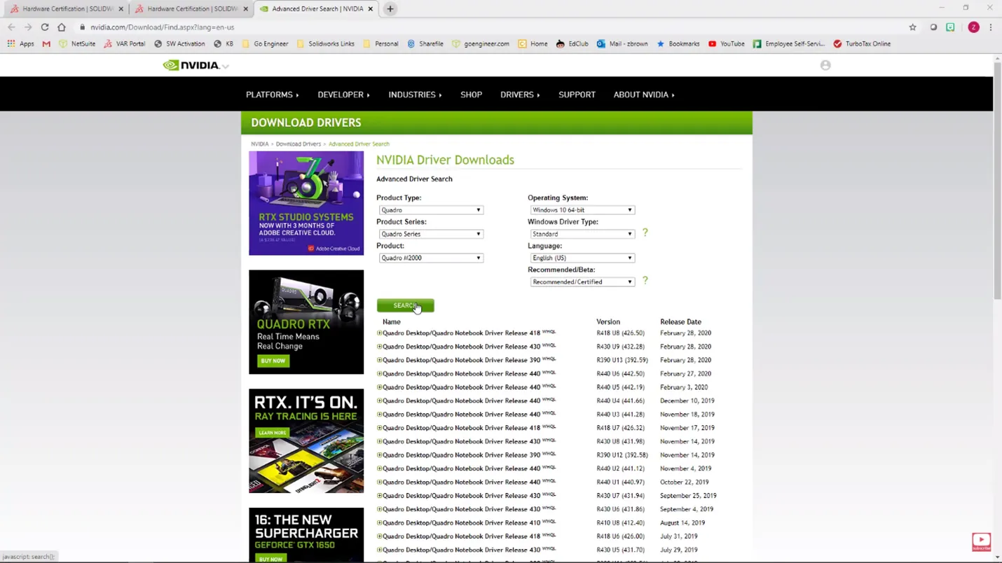 Nvidia studio driver online solidworks