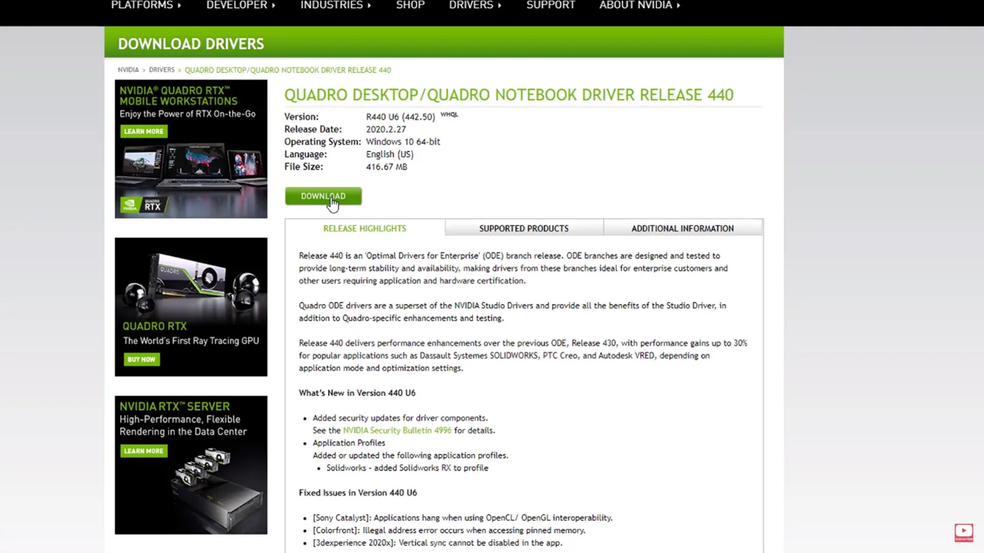 NVIDIA Quadro Driver Release