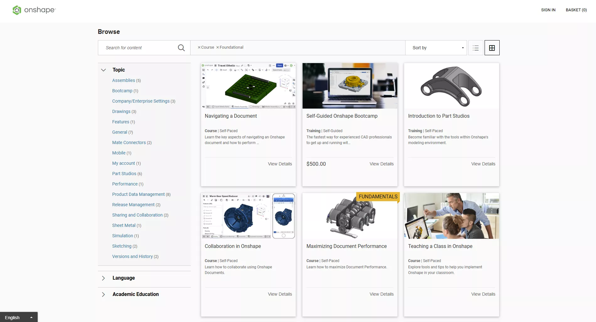 Onshape Course Listing