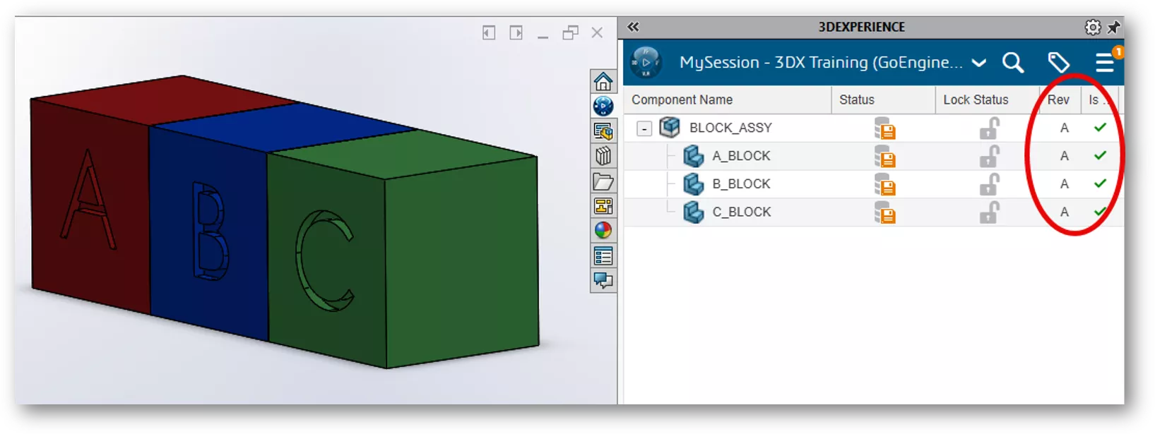 MySession Pane Shows Edited SOLIDWORKS File in 3DEXPERIENCE