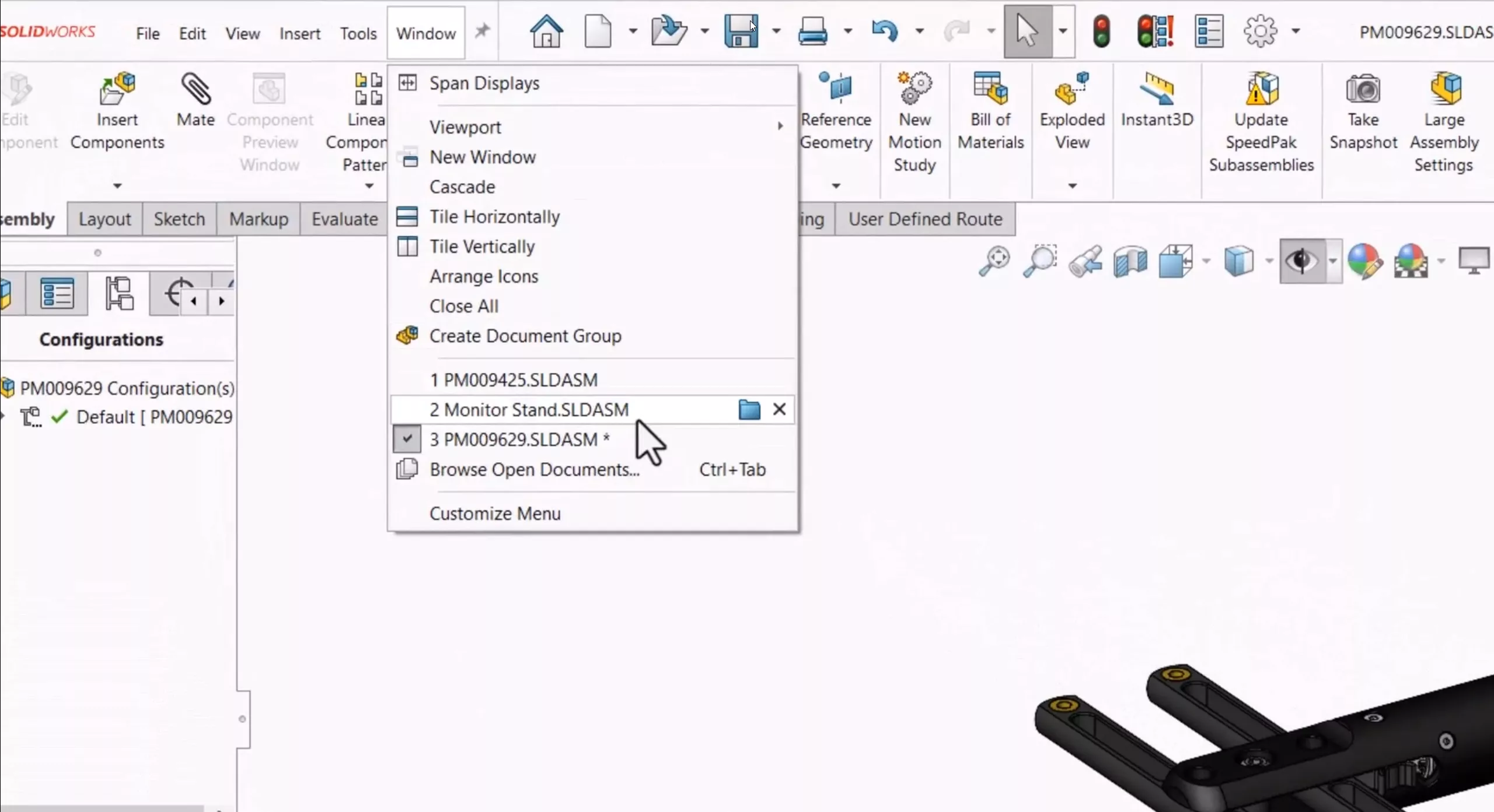 Open Documents SOLIDWORKS Session