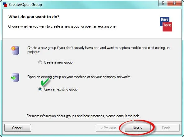 Open Existing Group in DriveWorks Pro 