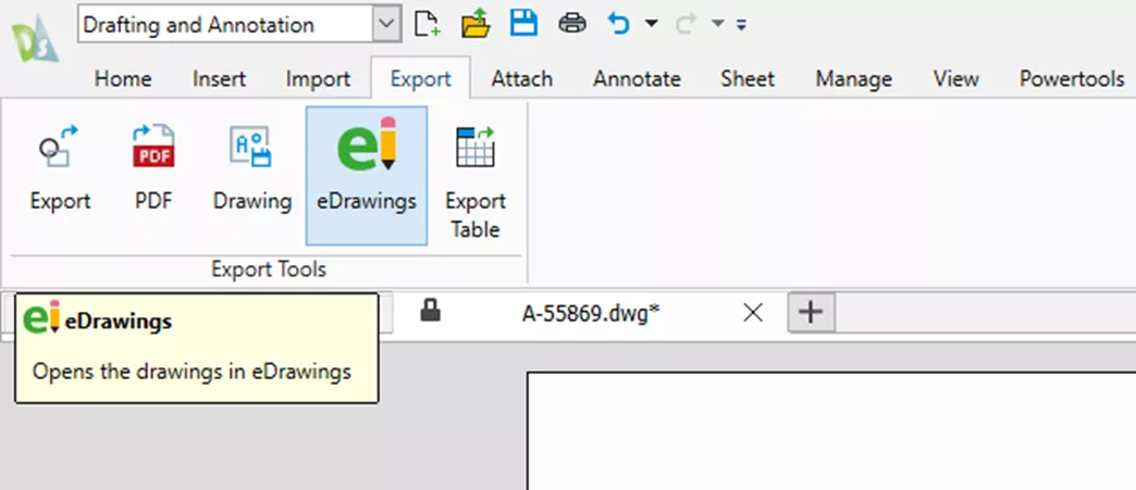 Open in eDrawings Option in DraftSight Export Tools