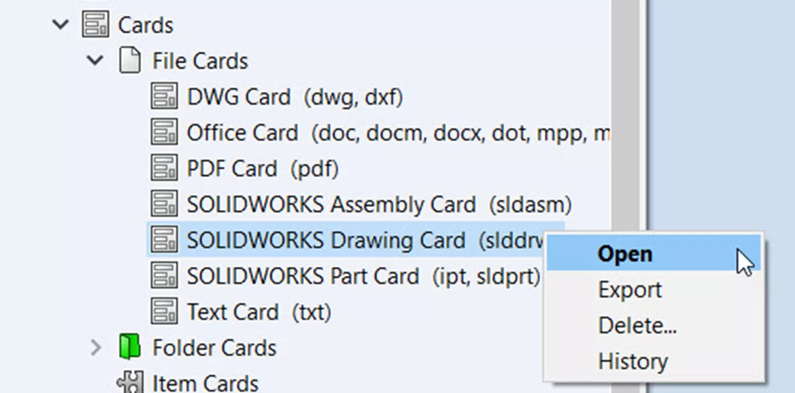 Open SOLIDWORKS PDM File Card
