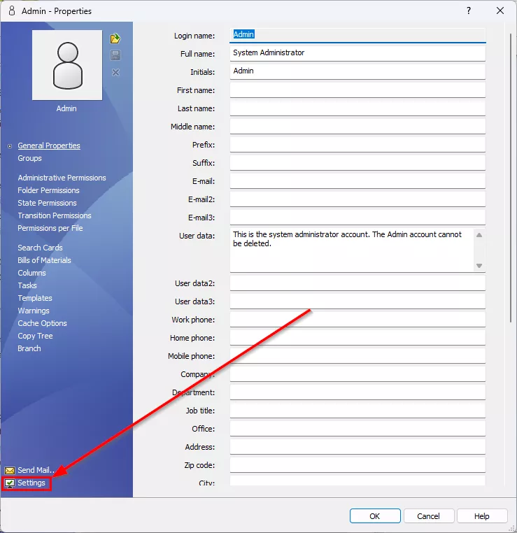 Open User Settings in SOLIDWORKS PDM 