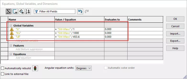 Set Global Variables in SOLIDWORKS