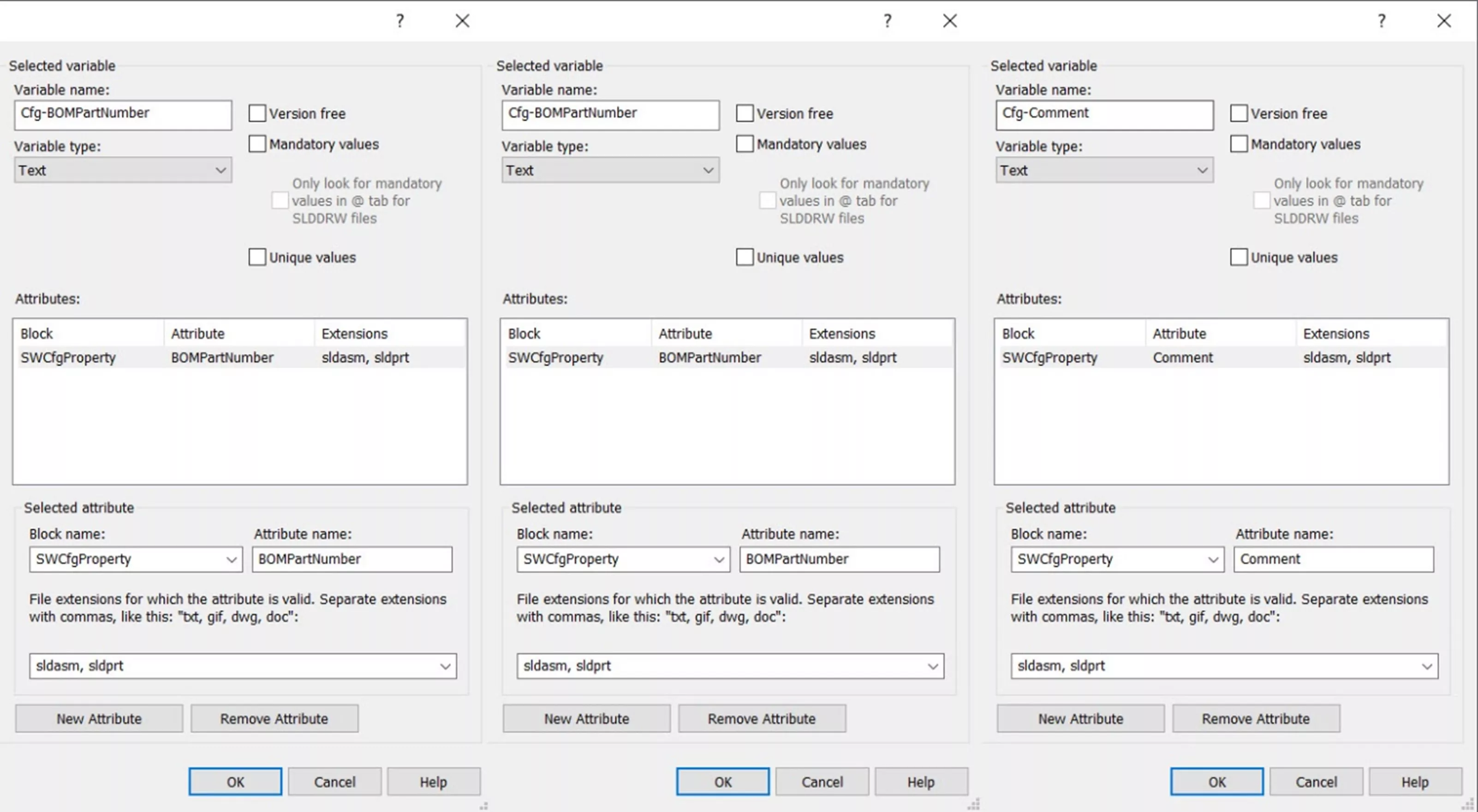 Other Variables SOLIDWORKS PDM Data Cards