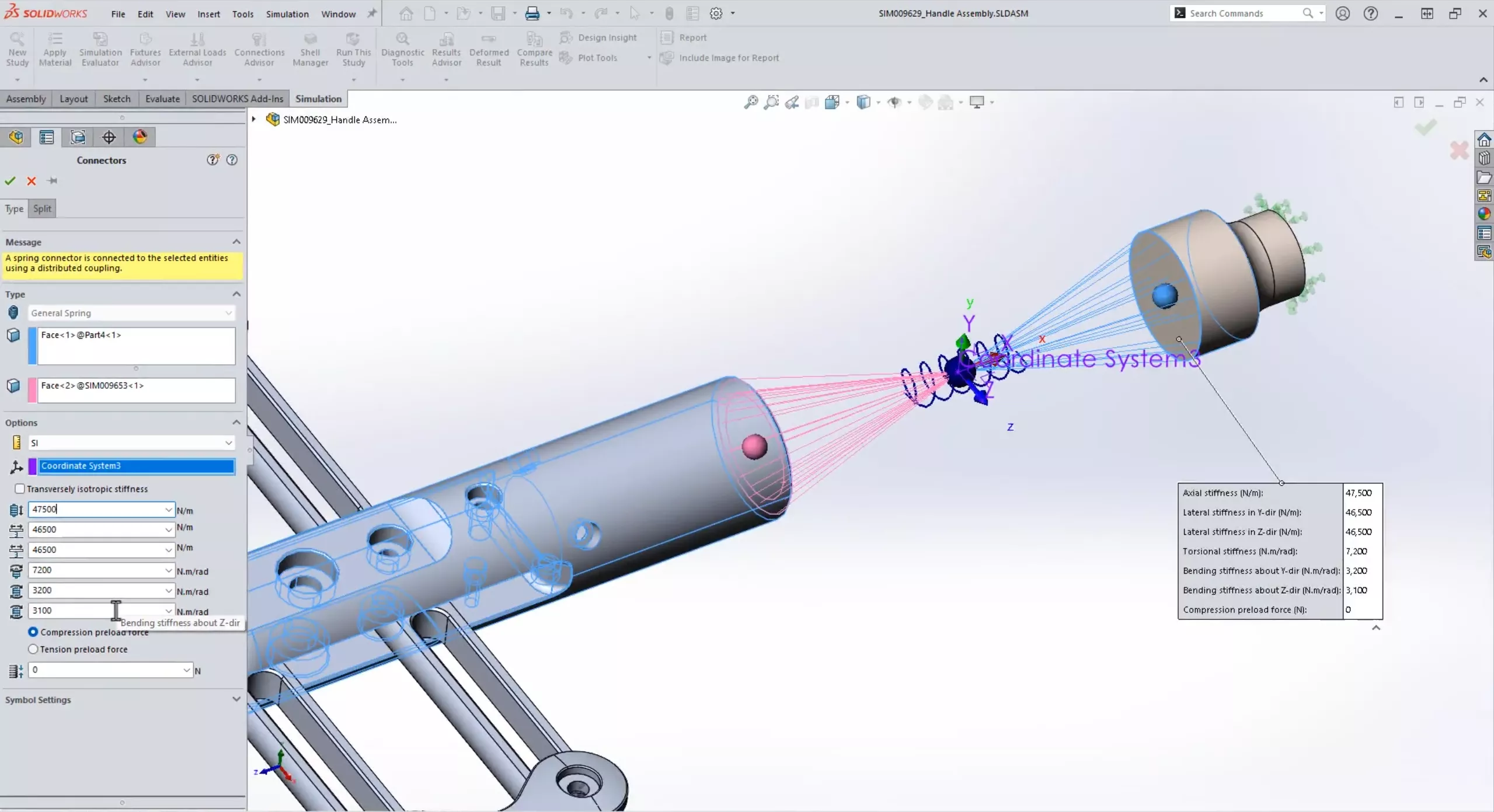 Orthotropic Spring Connector Type in SOLIDWORKS Simulation 2025