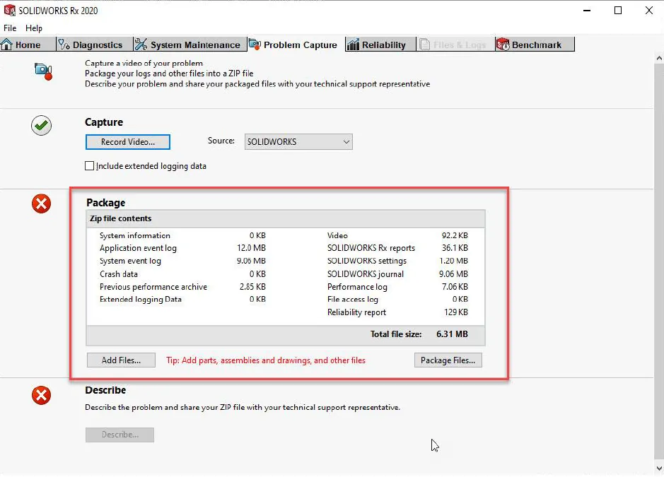 package files problem capture solidworks