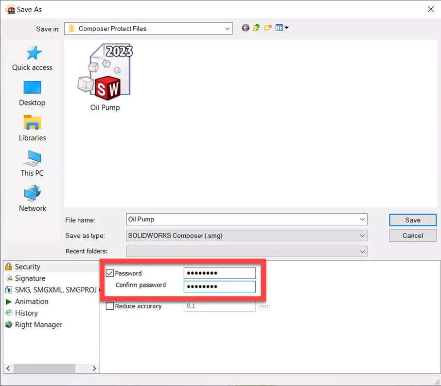 Use a Password to Protect SOLIDWORKS Composer Files