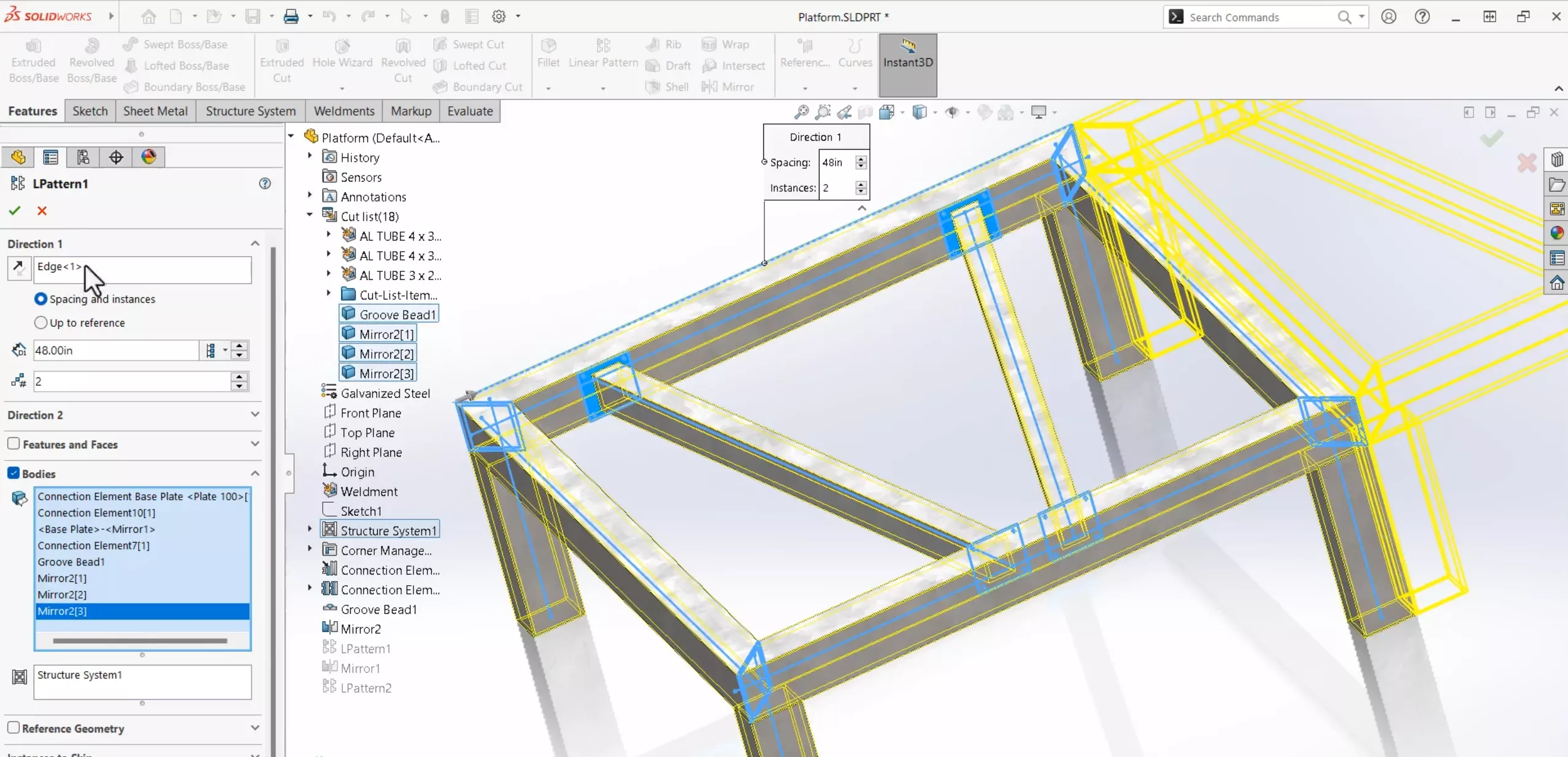 Pattern Feature in SOLIDWORKS 2025 Weldments and Structure Systems