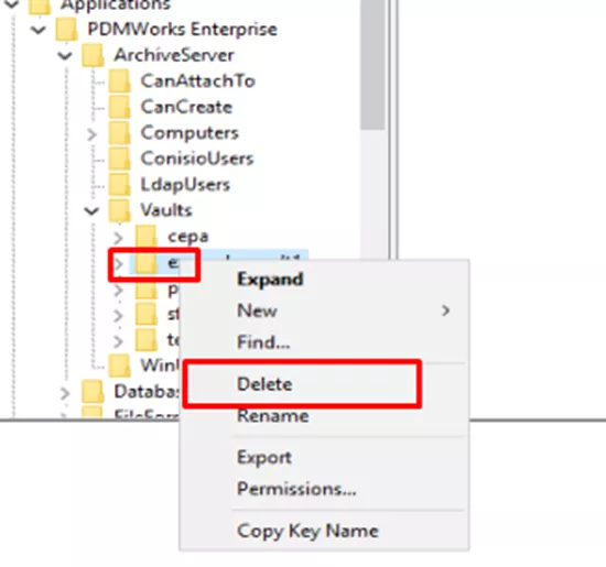 SOLIDWORKS PDM Delete Registry Folder