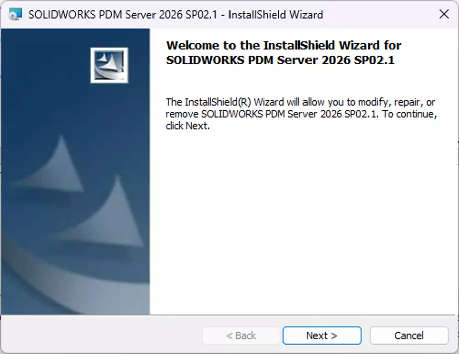 Welcome Screen For InstallShield Wizard for SOLIDWORKS PDM