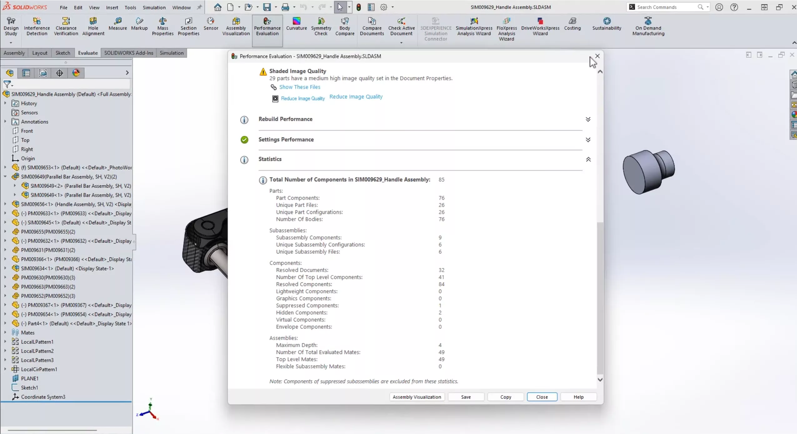 Performance Evaluation in SOLIDWORKS Simulation 2025