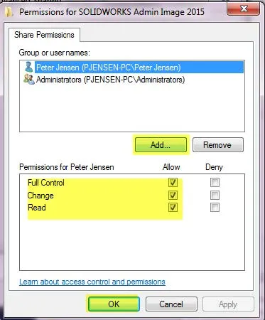 Permissions for SOLIDWORKS Admin Image