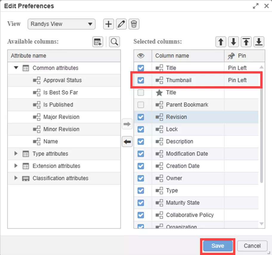 Pin Thumbnail Column in 3DEXPERIENCE