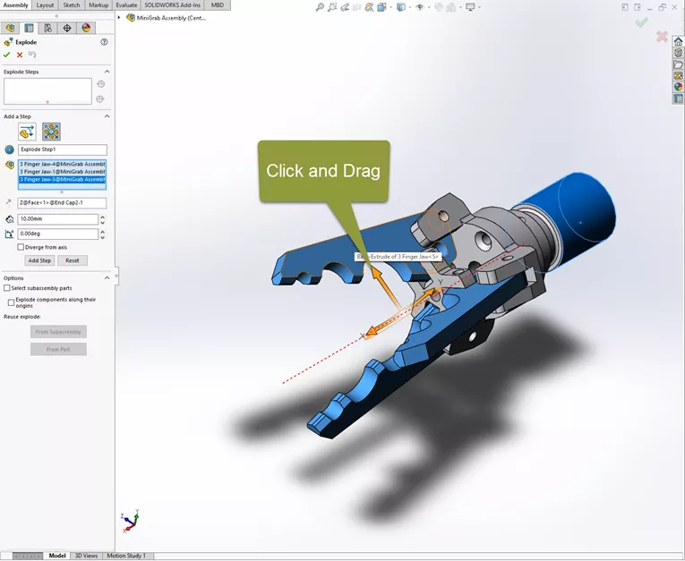 Click and Drag an Exploded Item in SOLIDWORKS 